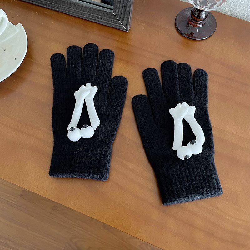 Fashion Funny Black Big-eyed Doll Knitted Five-finger Gloves
