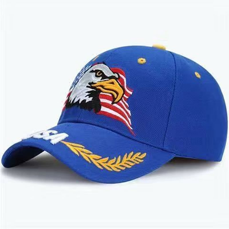 Fashion Blue Polyester Eagle Flag Embroidered Baseball Cap