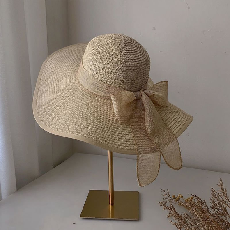 Fashion Off White Straw Sun Hat With Wide Brim