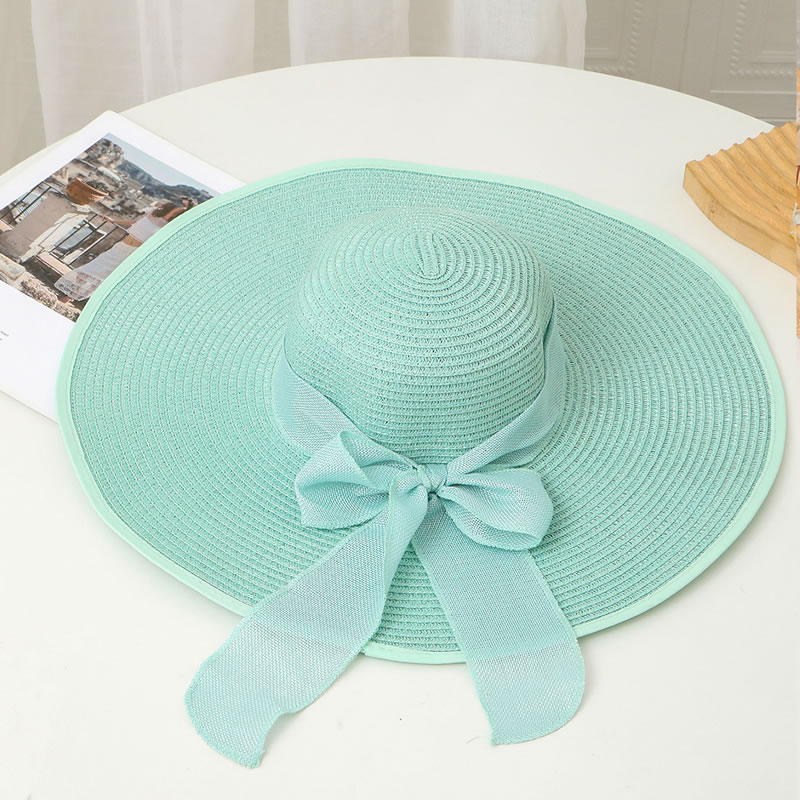 Fashion Blue Straw Sun Hat With Wide Brim