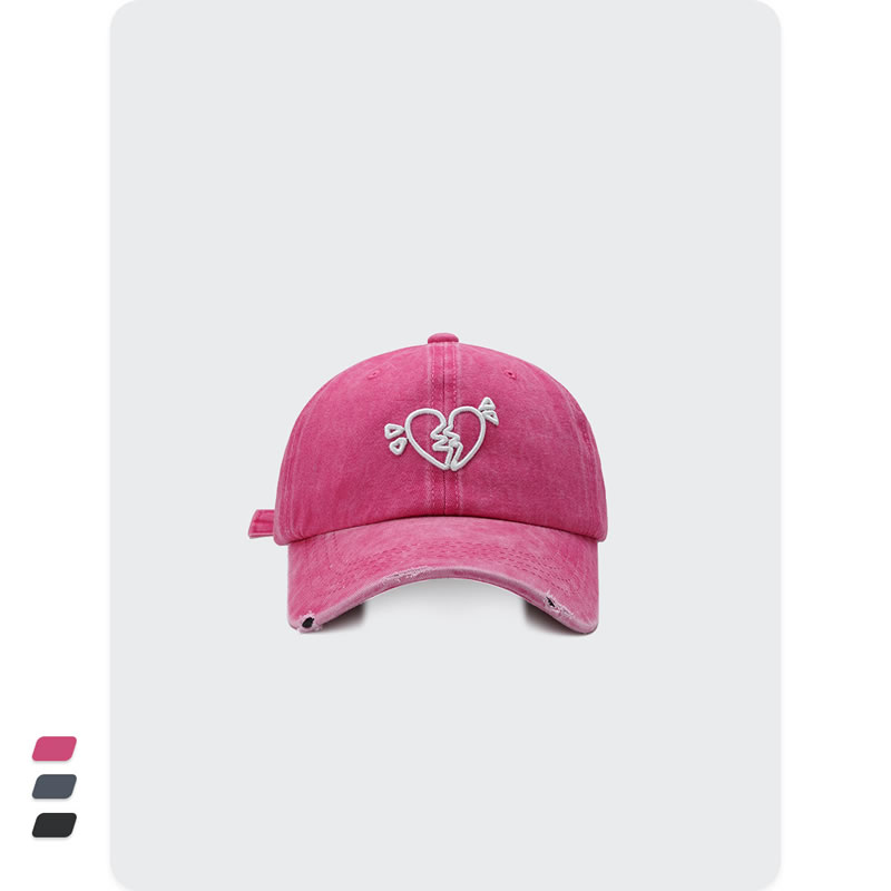 Fashion Rose Red Heart Embroidered Soft Top Baseball Cap