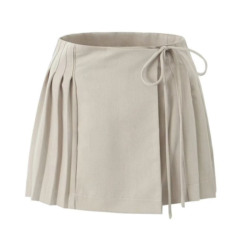 Fashion Apricot Side-tie Pleated Skirt