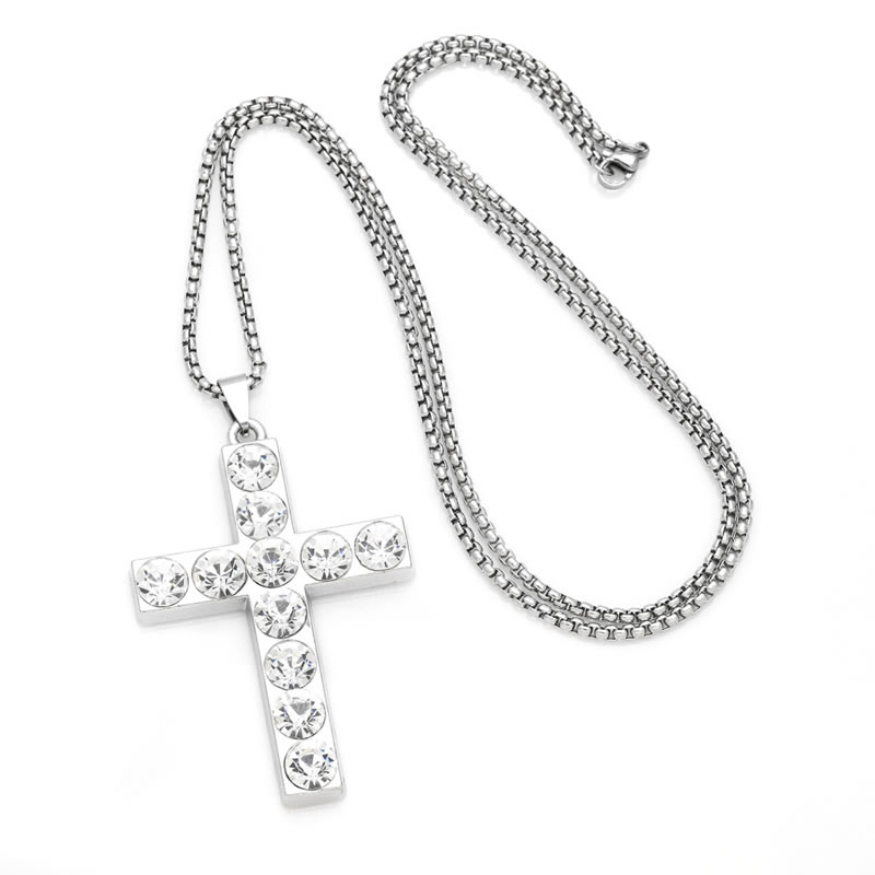 Fashion Silver Alloy Diamond Cross Men's Necklace