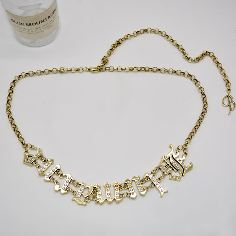 Fashion Gold Alloy Diamond Geometric Letter Waist Chain