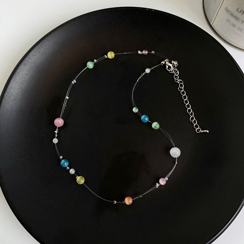 Fashion A Contrasting Color Necklace Alloy Geometric Beaded Necklace