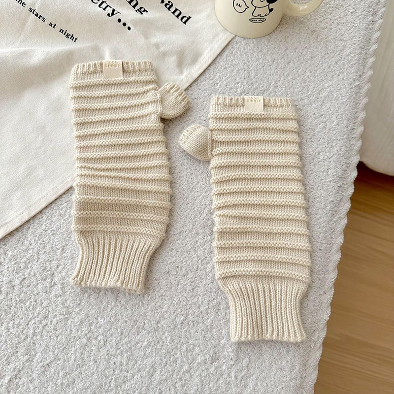 Fashion Apricot Polyester Knitted Fingerless Gloves