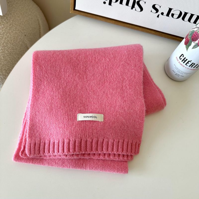 Fashion Rose Pink Polyester Label Knitted Scarf
