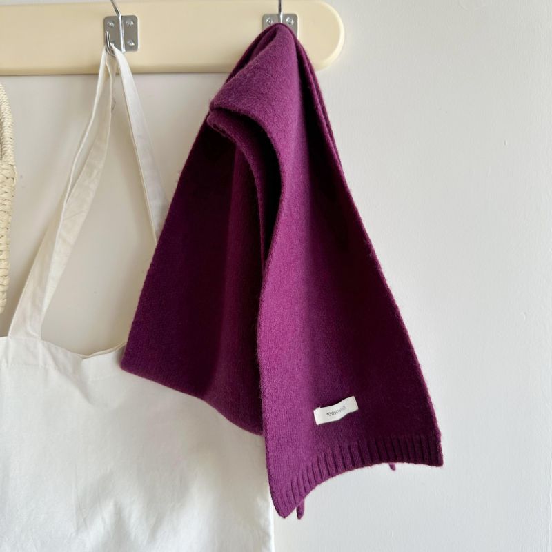 Fashion Dark Plum Purple Polyester Label Knitted Scarf