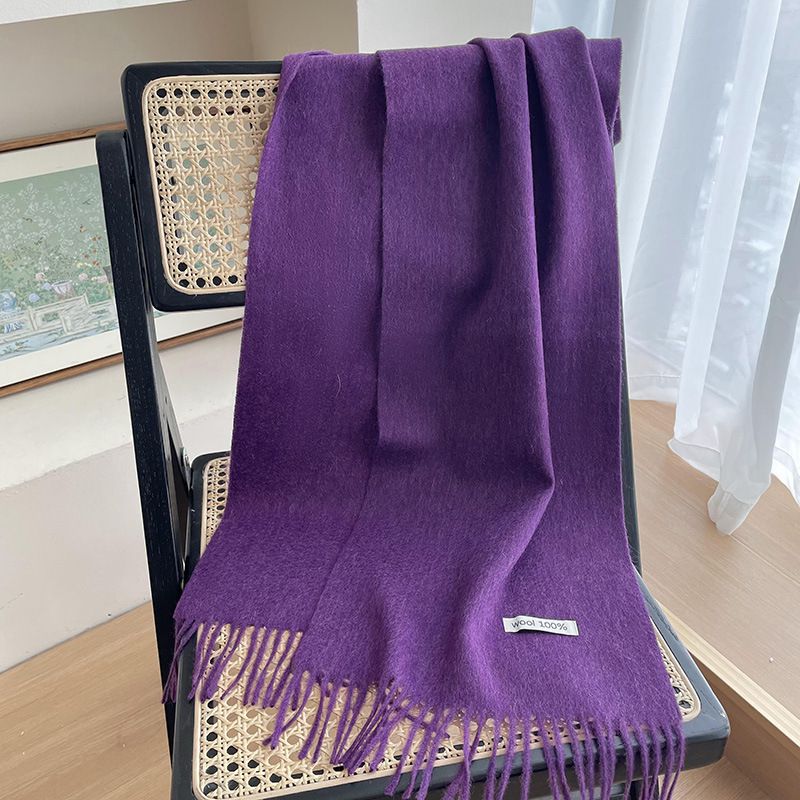 Fashion Purple Wool Patch Fringed Scarf