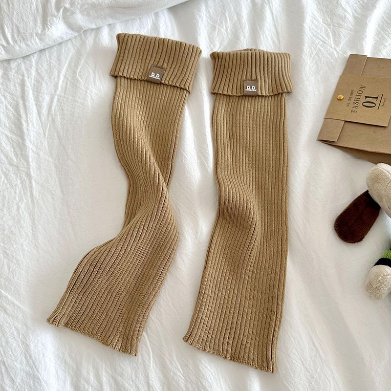 Fashion Khaki Vertical Striped Patchwork Knitted Calf Socks