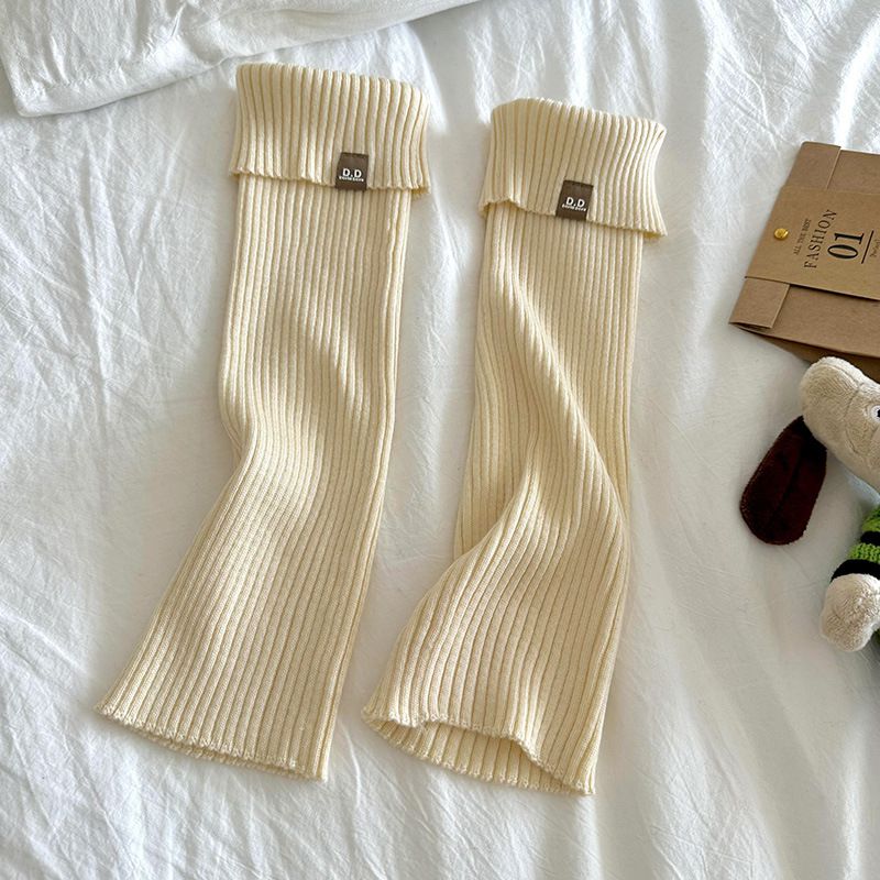 Fashion Apricot Vertical Striped Patchwork Knitted Calf Socks