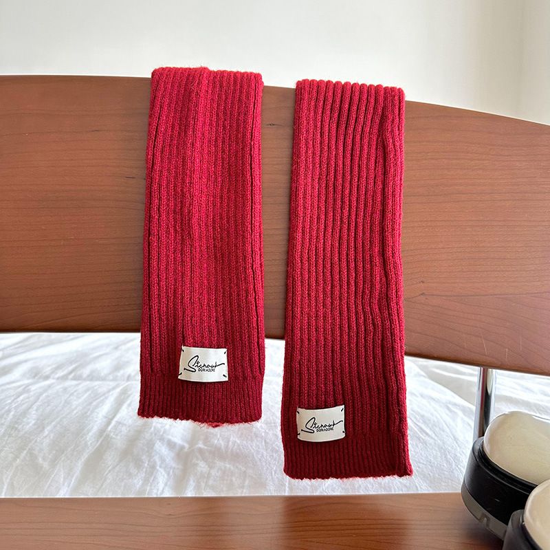 Fashion Red Vertical Striped Knitted Patch Calf Socks