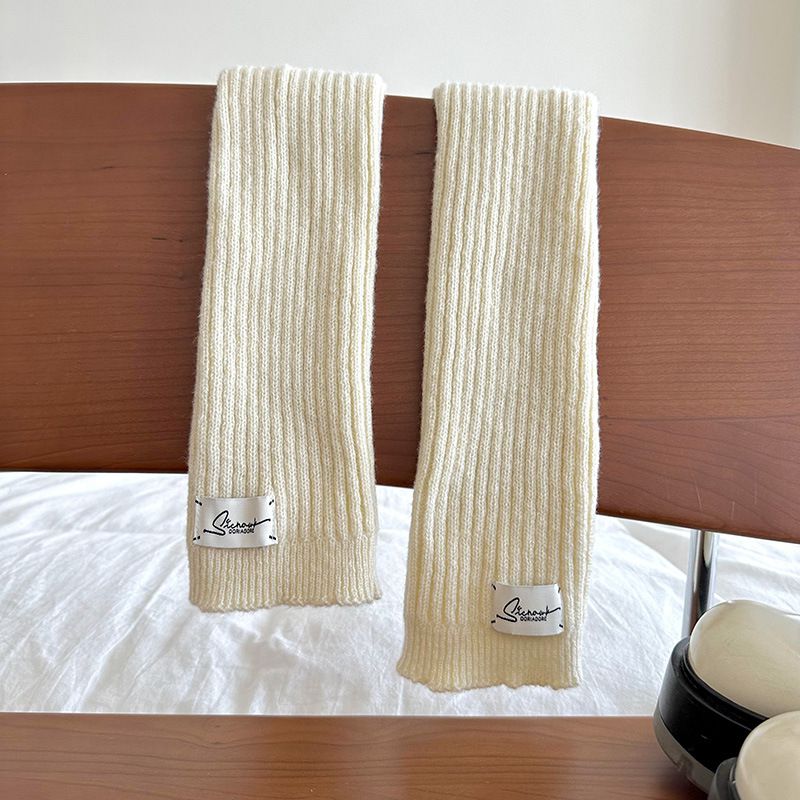 Fashion Apricot Vertical Striped Knitted Patch Calf Socks
