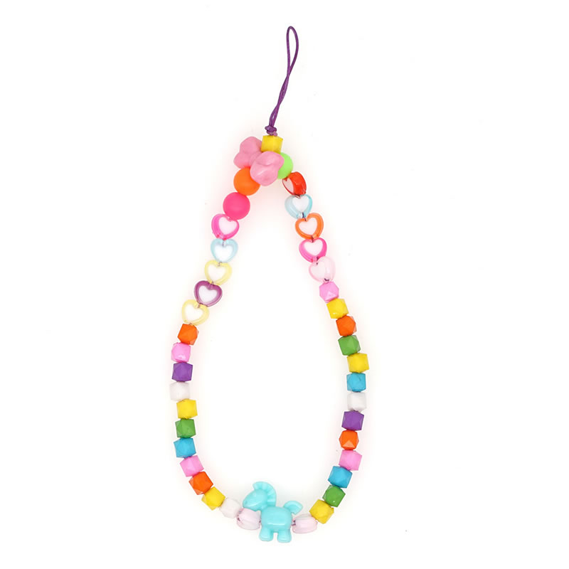 Fashion Color Acrylic Rice Beads Beaded Love Trojan Bow Mobile Phone Chain