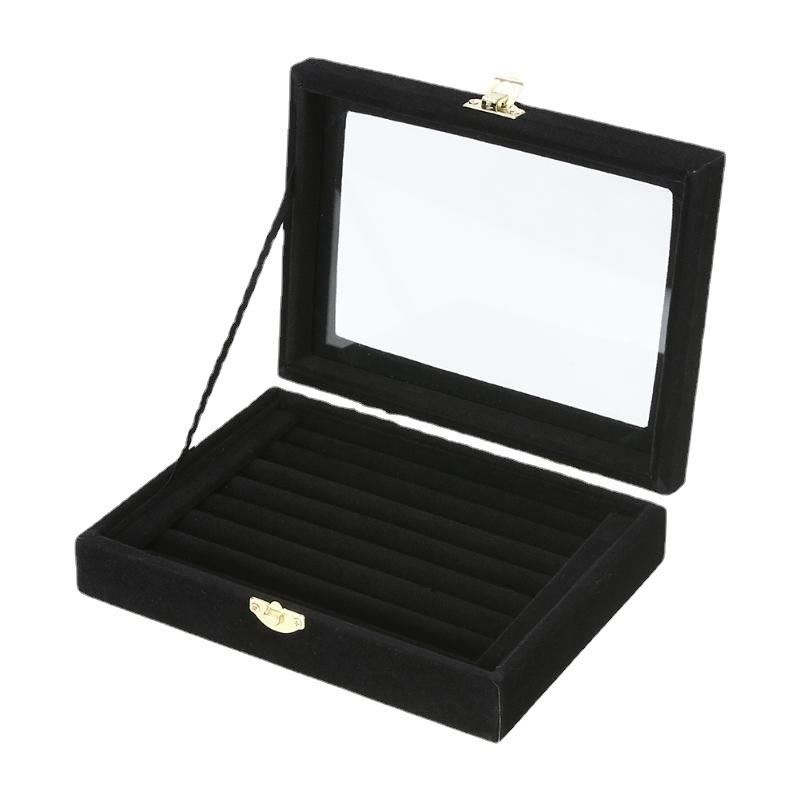 Fashion Black Full Sponge White Ribbon Velvet Square Jewelry Storage Box