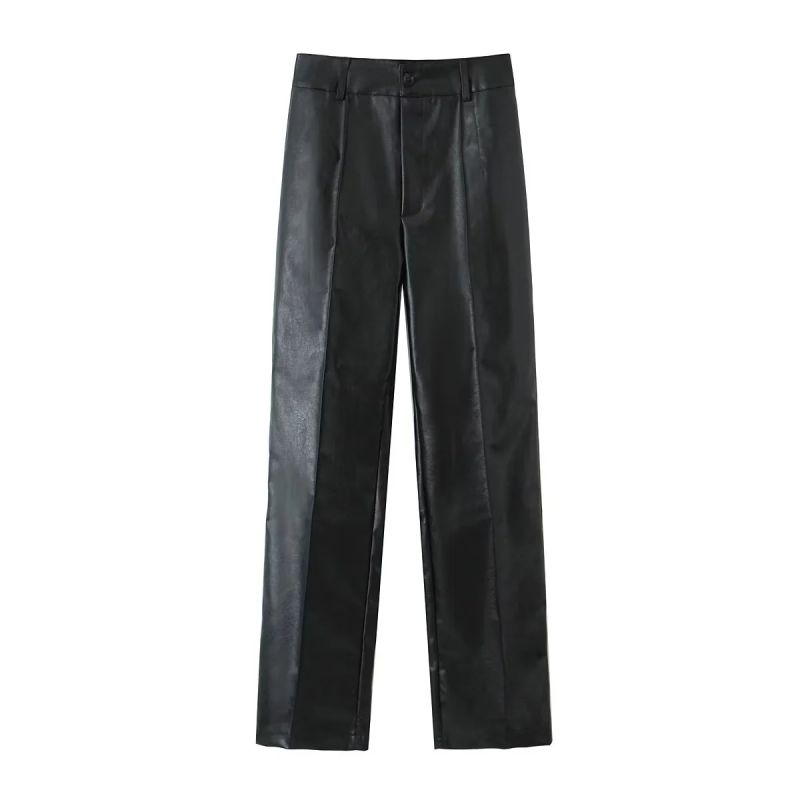 Fashion Black Leather Wide-leg Trousers