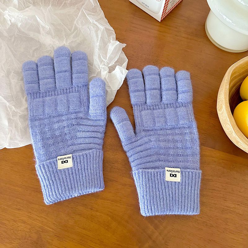 Fashion Purple Wool Knitted Label Touchscreen Gloves
