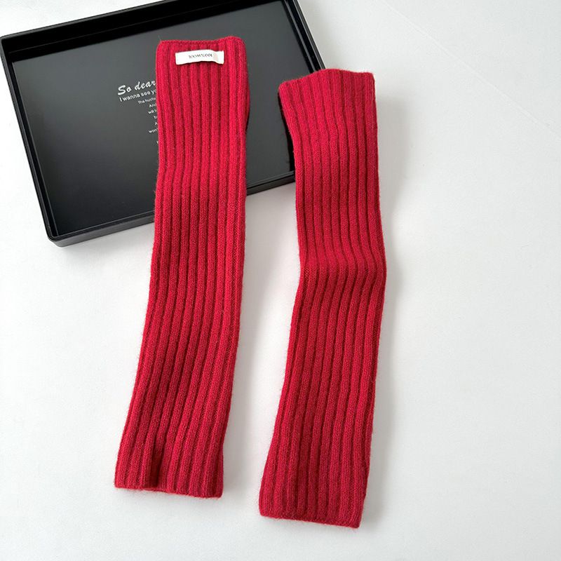 Fashion Red Wool Knit Vertical Striped Patch Sleeves