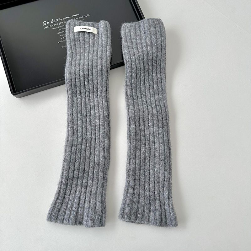 Fashion Grey Wool Knit Vertical Striped Patch Sleeves