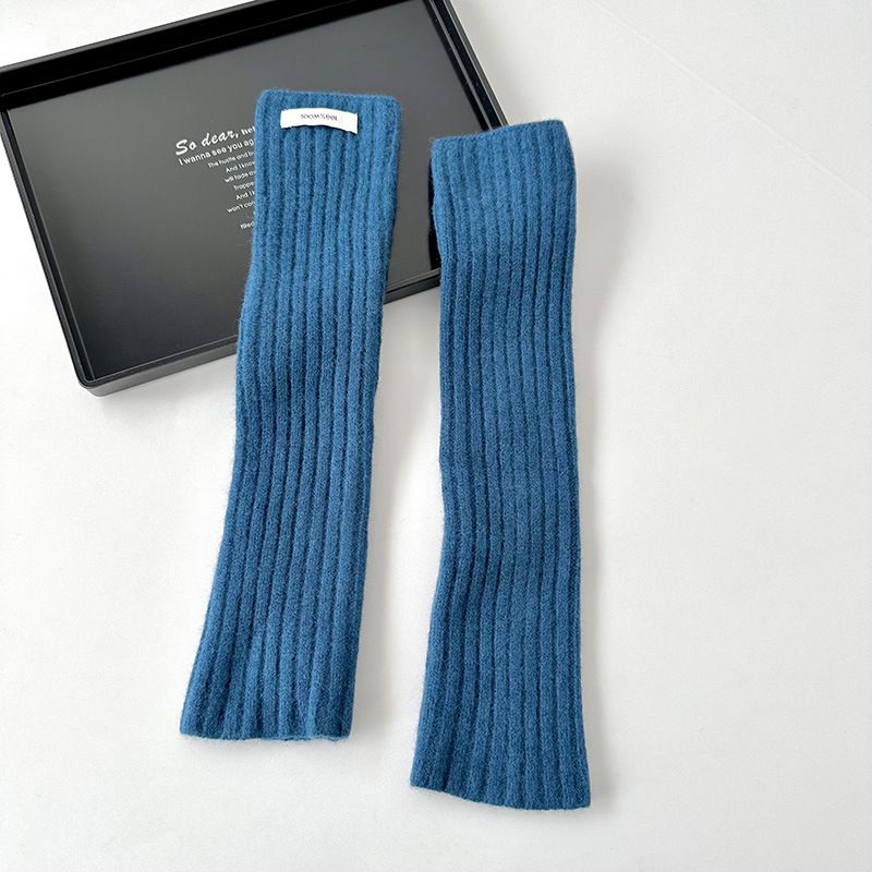 Fashion Blue Wool Knit Vertical Striped Patch Sleeves