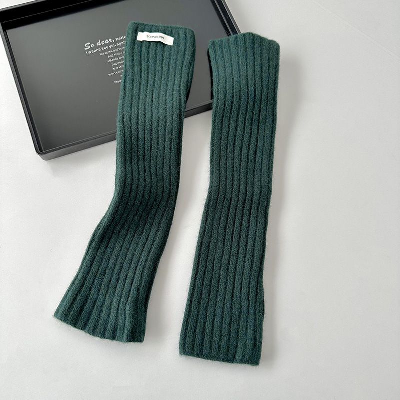 Fashion Dark Green Gloves Wool Knitted Neck Gaiter Integrated Hood