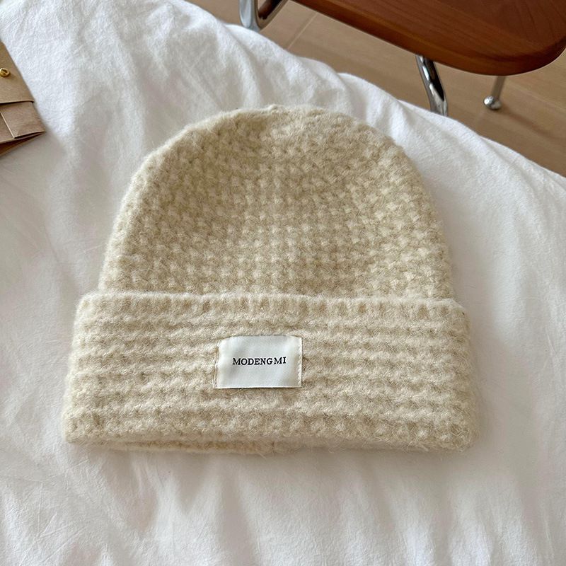 Fashion Apricot Wool Knitted Patch Beanie