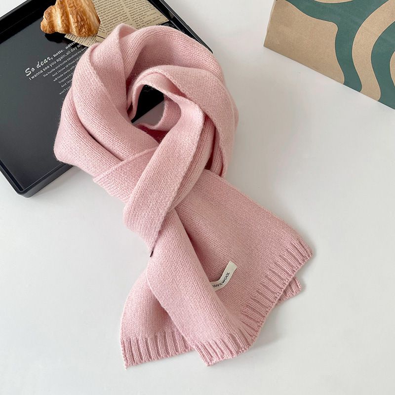 Fashion Light Pink Wool Patch Knitted Scarf