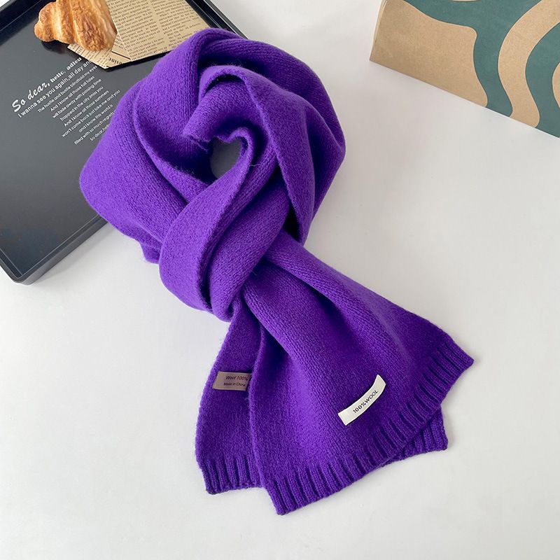 Fashion Purple Wool Patch Knitted Scarf