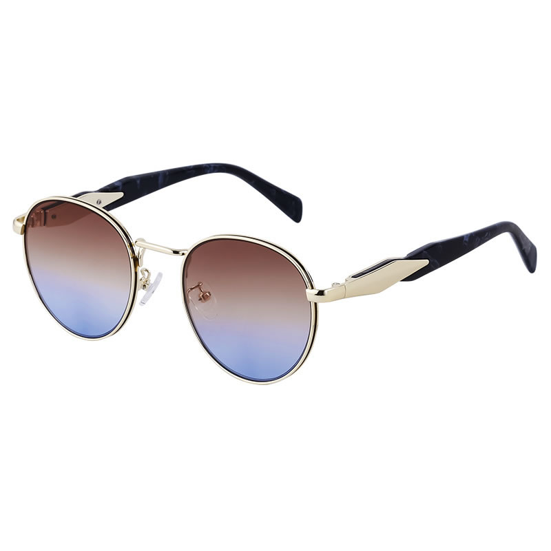 Fashion Black Flower Legs Golden Tea Blue Rimless Cut-edge Metal Oval Sunglasses