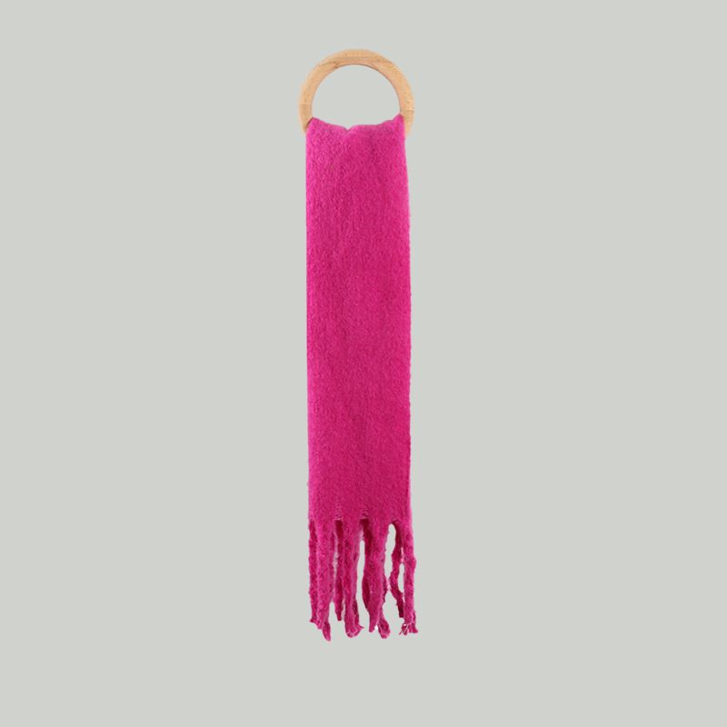 Fashion Rose Red Faux Wool Knitted Fringed Scarf