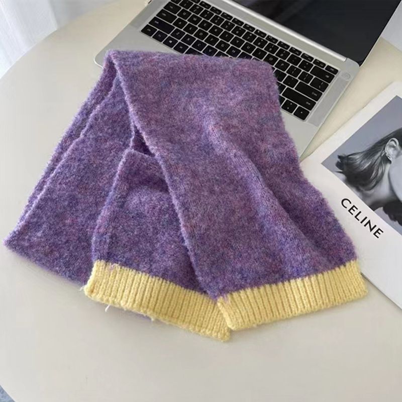 Fashion Purple Imitation Cashmere Color Block Knitted Scarf
