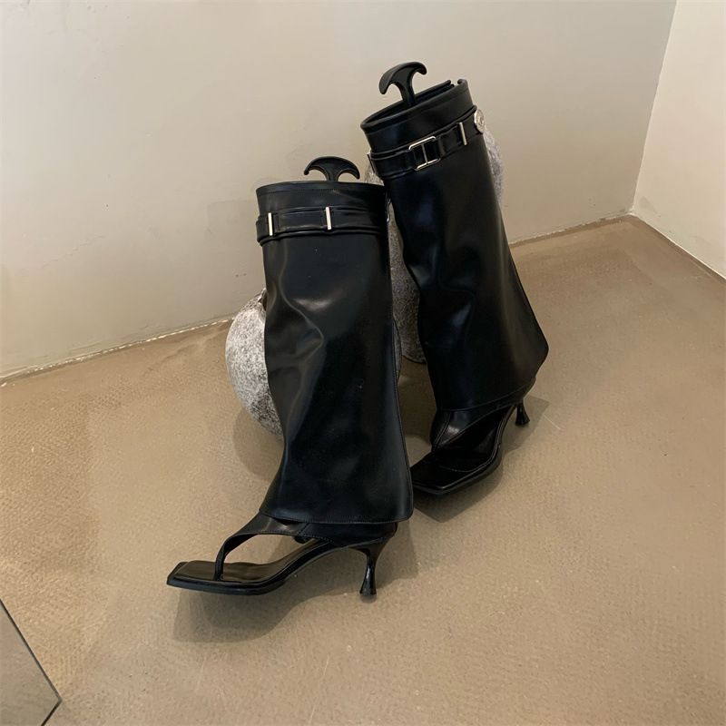 Fashion Black Thin Heel Flip-up High Sandals
