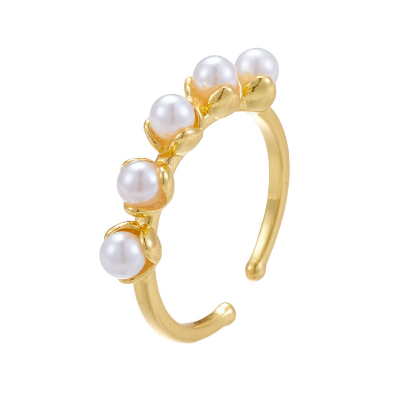 Fashion Gold Copper Inlaid Pearl Open Ring