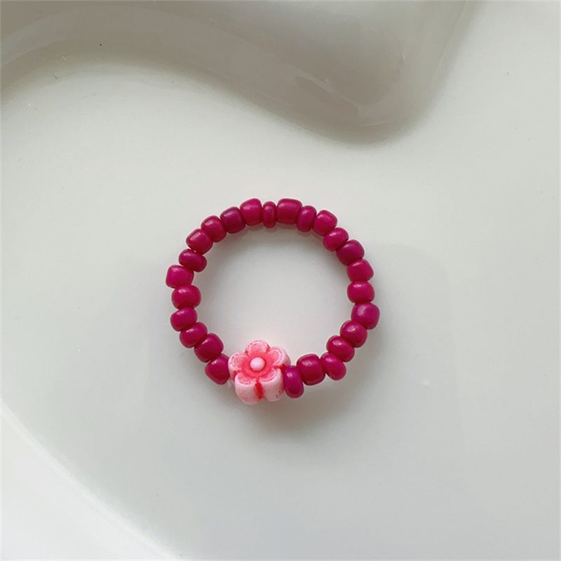 Fashion 3# Purple Rose Red-with Flowers Rice Beaded Flower Ring
