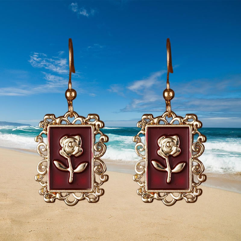 Fashion Red Alloy Flower Square Earrings