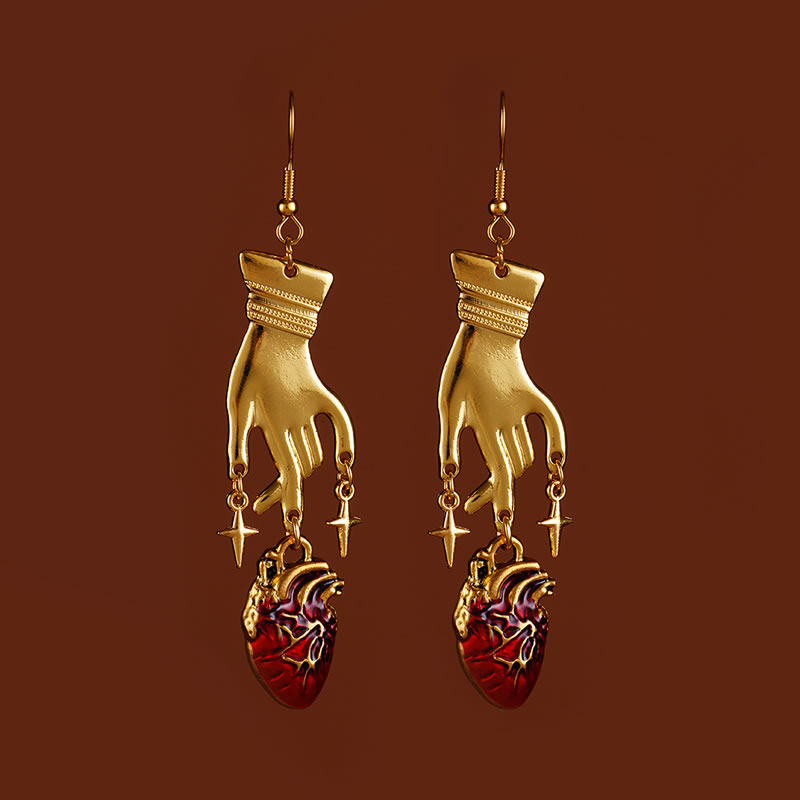 Fashion Gold Alloy Geometric Palm Heart Earrings