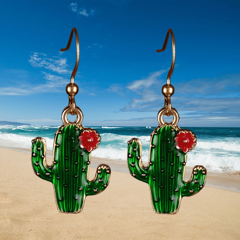 Fashion Gold Alloy Flower Cactus Earrings