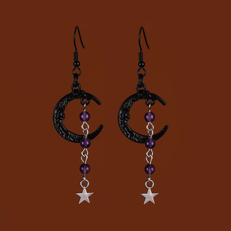 Fashion Purple Alloy Geometric Moon Star Earrings
