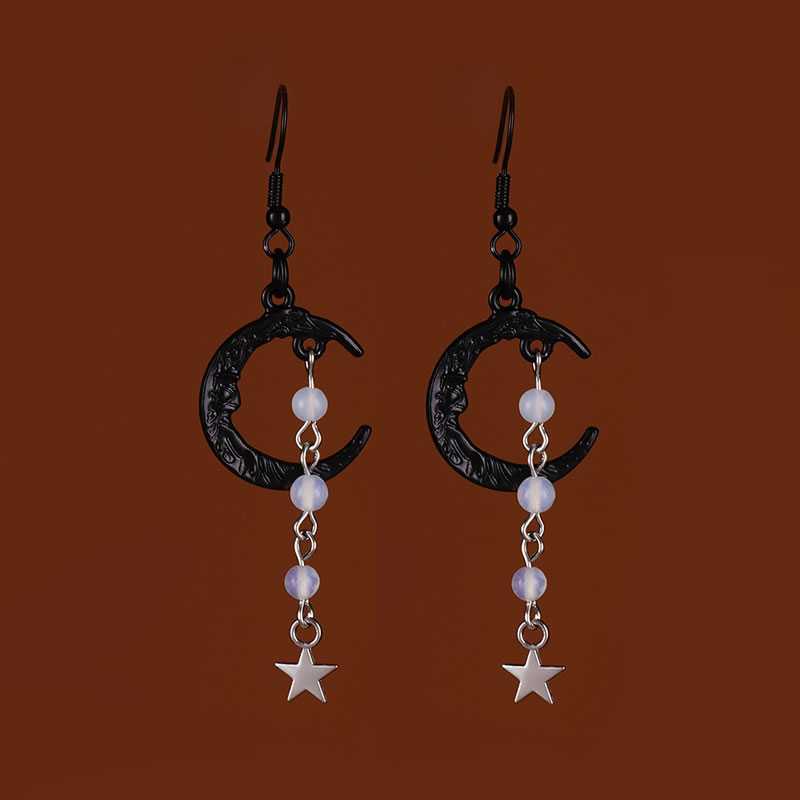 Fashion White Alloy Geometric Moon Star Earrings