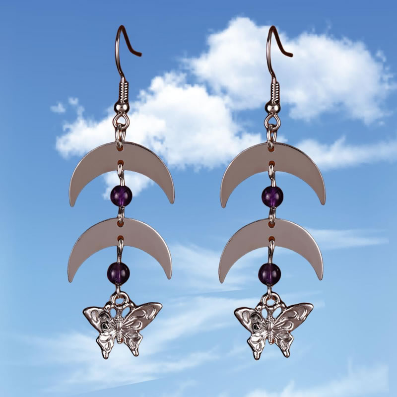 Fashion Silver Alloy Moon Butterfly Earrings