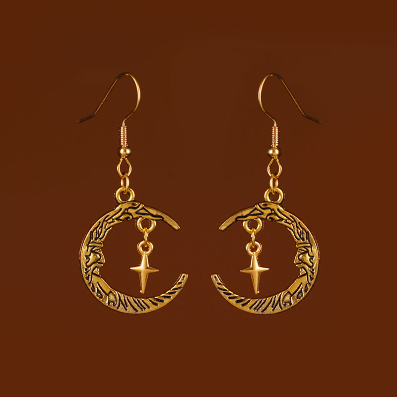 Fashion Gold Alloy Crescent Star Earrings