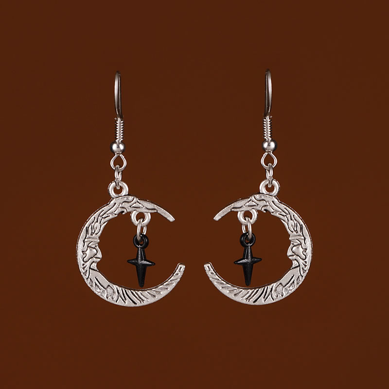 Fashion Silver Alloy Crescent Star Earrings