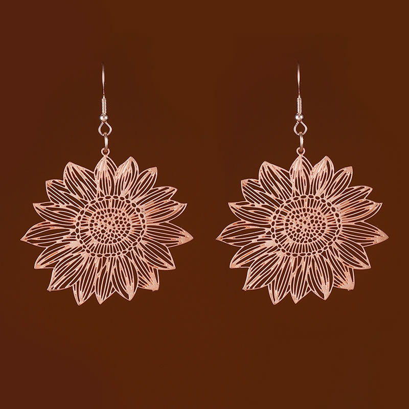 Fashion Rose Gold Alloy Geometric Flower Earrings