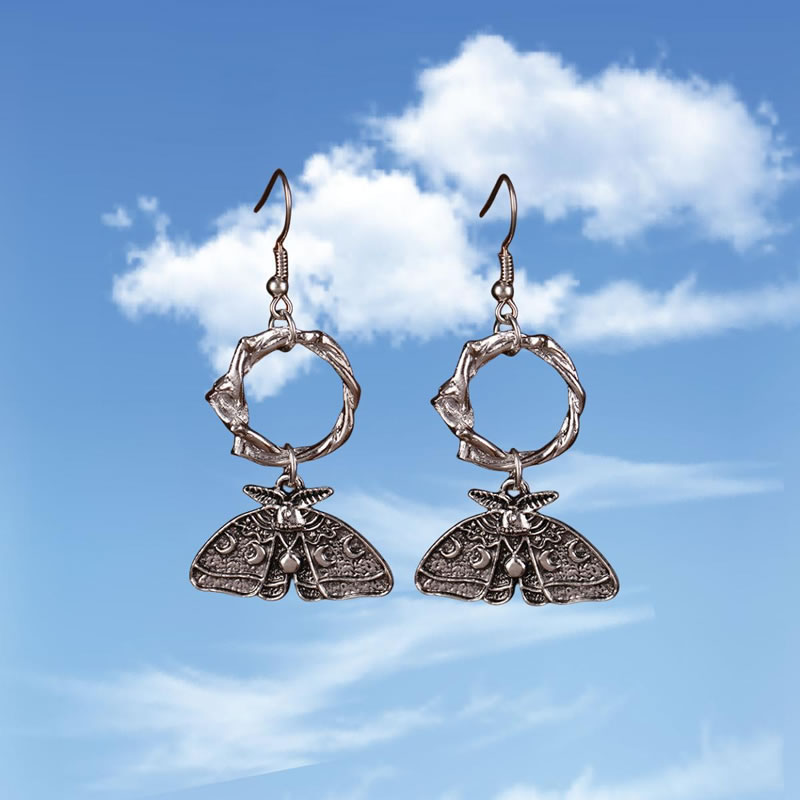 Fashion Silver Alloy Moth Hollow Hoop Earrings