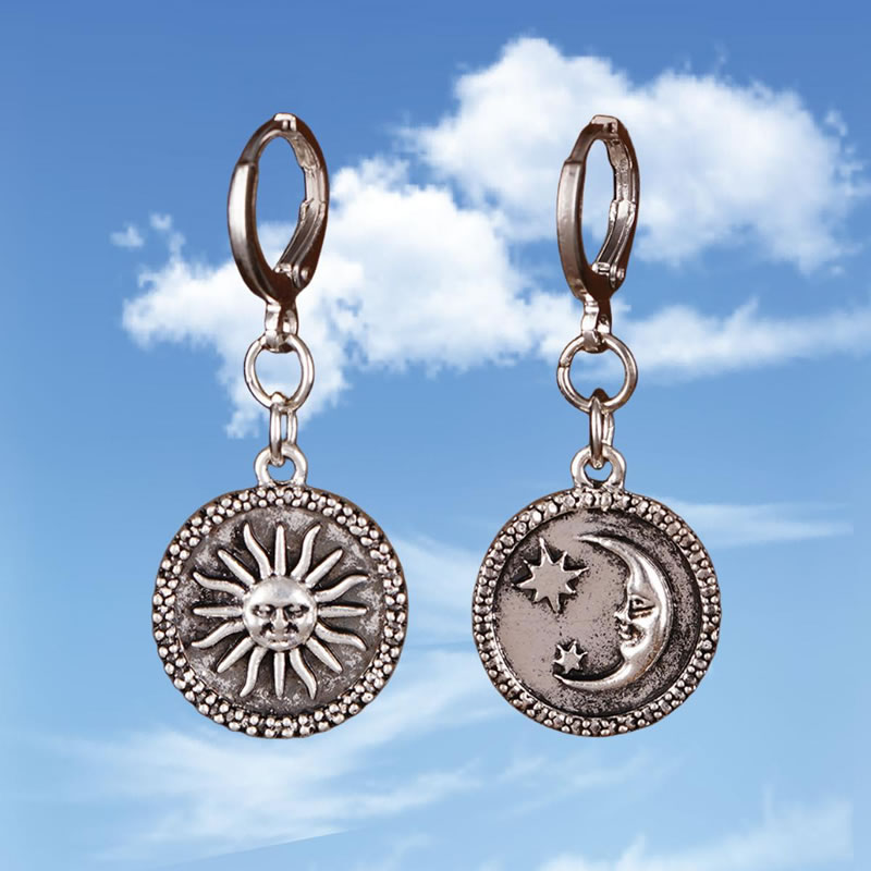 Fashion Silver Alloy Sun And Moon Asymmetric Earrings