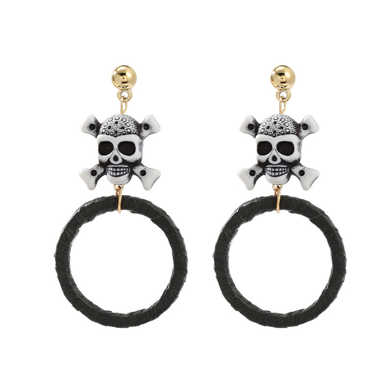 Fashion Black Resin Skull Hoop Earrings