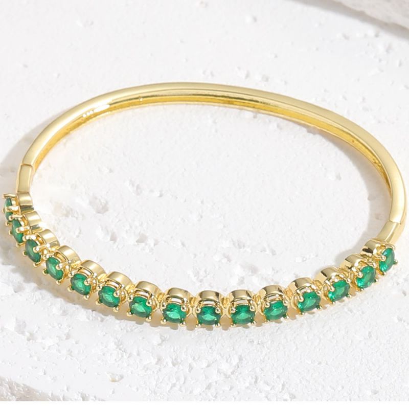 Fashion Green Zircon Copper Inlaid Round Zirconium Bracelet