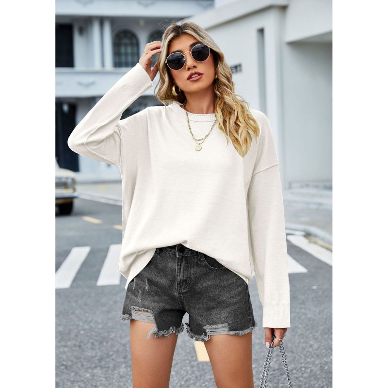 Fashion Apricot Acrylic Round Neck Bottoming Pullover Sweater