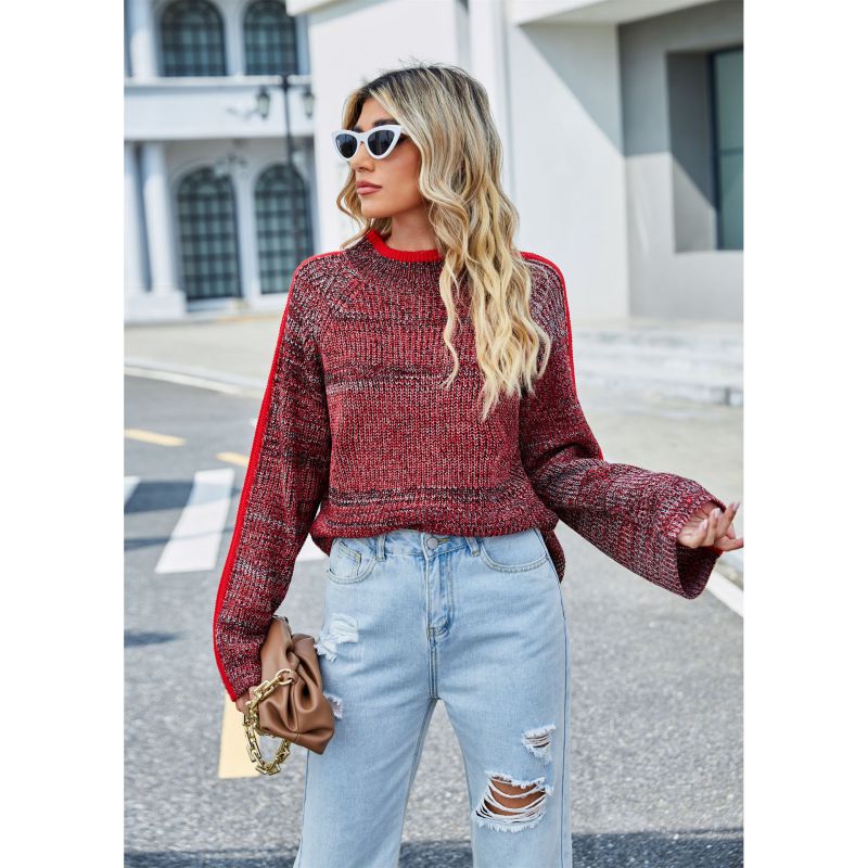 Fashion Mixed Colors Mixed Color Pullover Knitted Turtleneck Long-sleeve Sweater