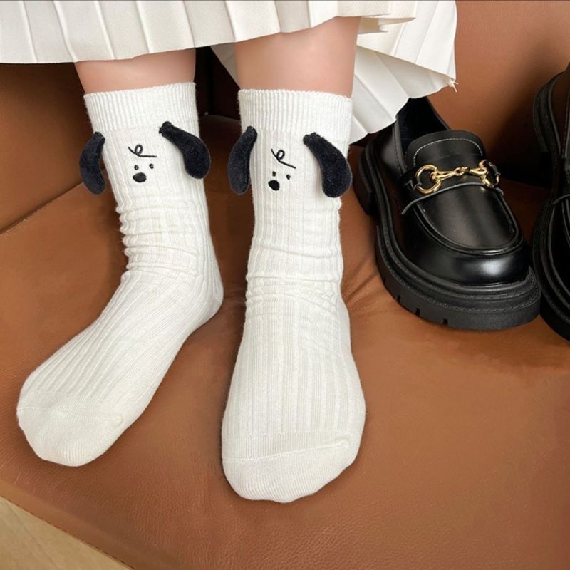 Fashion Black Ear Trimmer [one Pair] Three-dimensional Black Ear Puppy Mid-calf Socks
